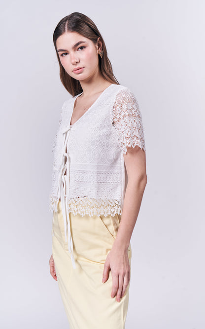 Almare Arella Short Sleeve Top (White)