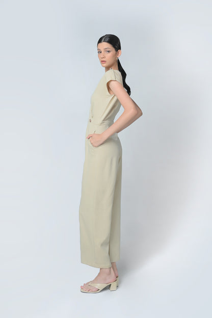 Bree Short Sleeve Pantsuit (Beige)