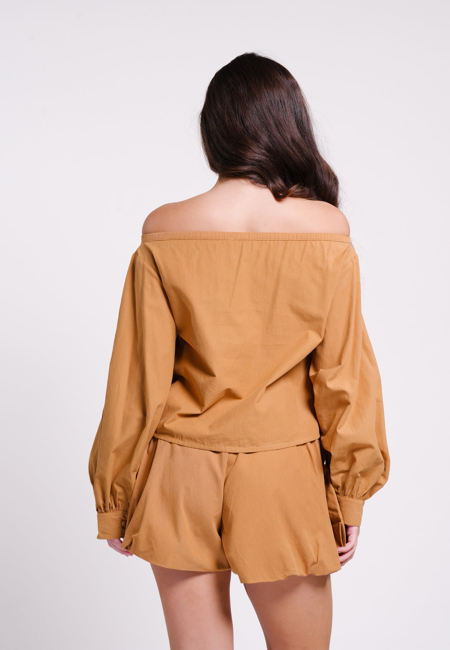 Bryony Long Sleeve Offshoulder Top (Camel)