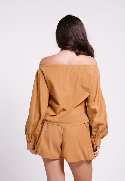 Bryony Long Sleeve Offshoulder Top (Camel)