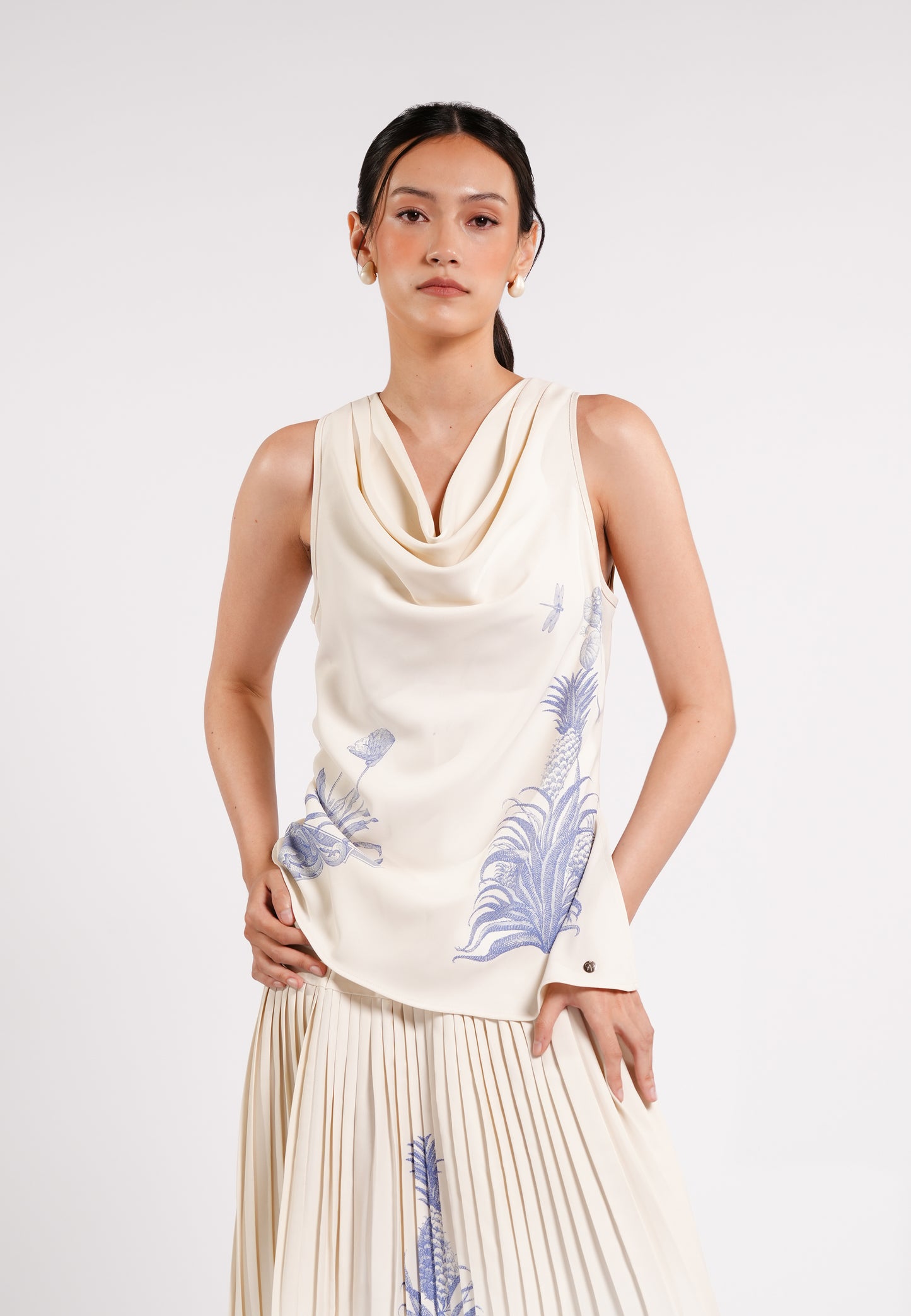 Cameron Sleeveless Top (Spot Print Cream)
