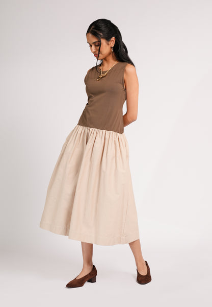 Celia Sleeveless Dress (Brown/Khaki)