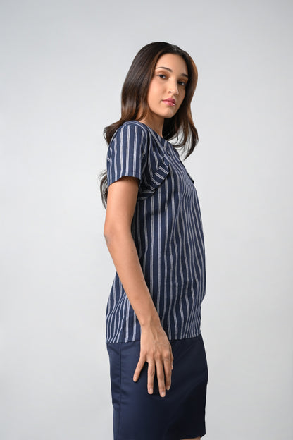 Cettina Short Sleeve Dress (Navy white)