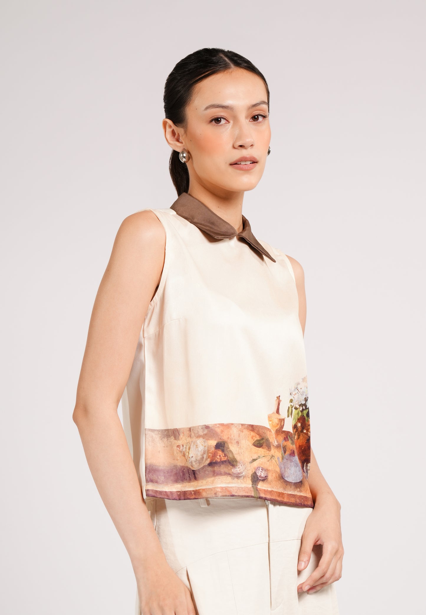 Colin Sleeveless Top (Spot Print Cream)