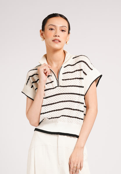 Cooper Extended Sleeve Top (Striped Cream)