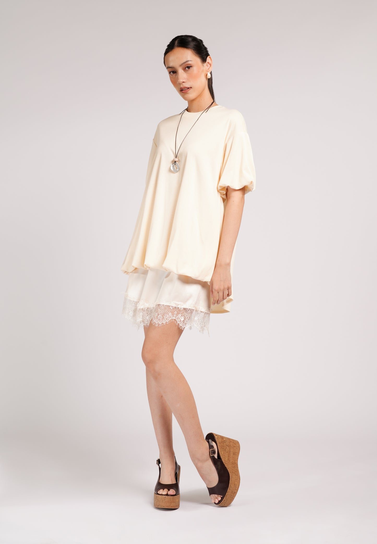 Creative 2-In-1 Short Sleeve Dress (Cream)