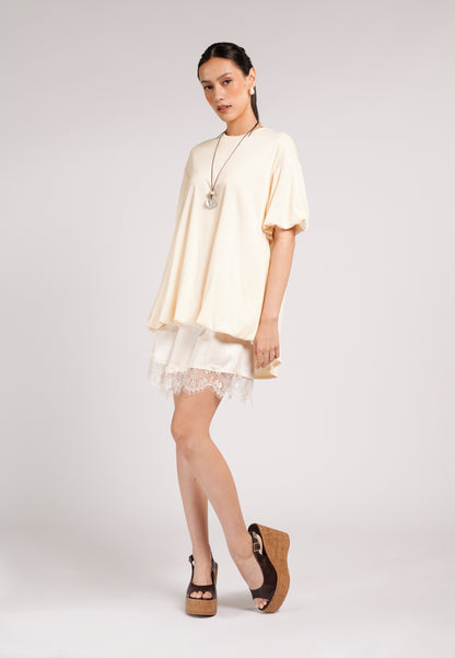 Creative 2-In-1 Short Sleeve Dress (Cream)