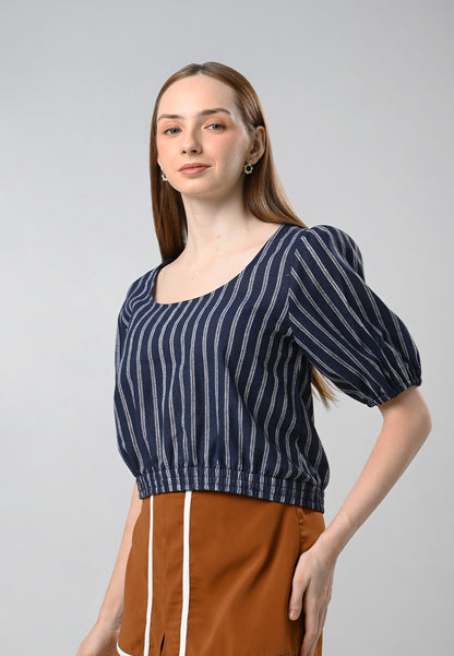 Cypress Short Sleeve Top (Navy white)