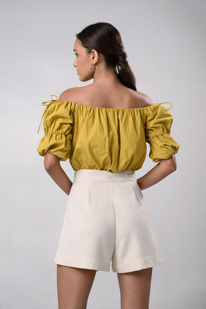 Dallas Short Sleeve Offshoulder Top (Mustard)