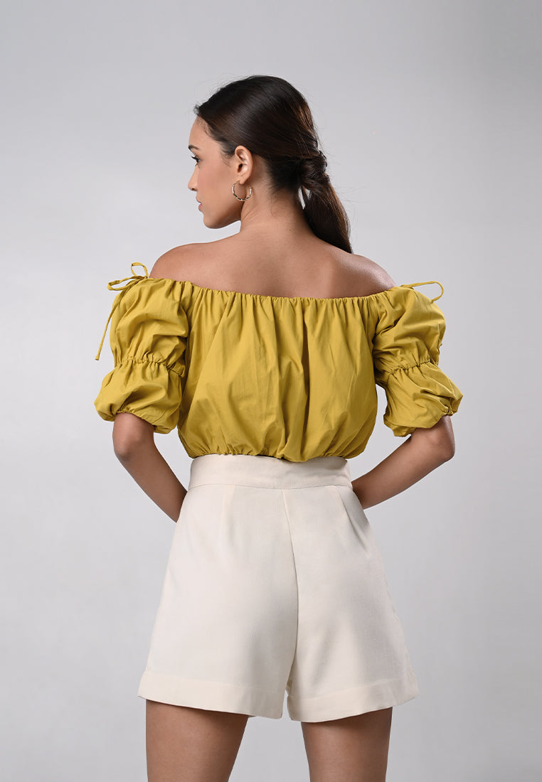 Dallas Short Sleeve Offshoulder Top (Mustard)