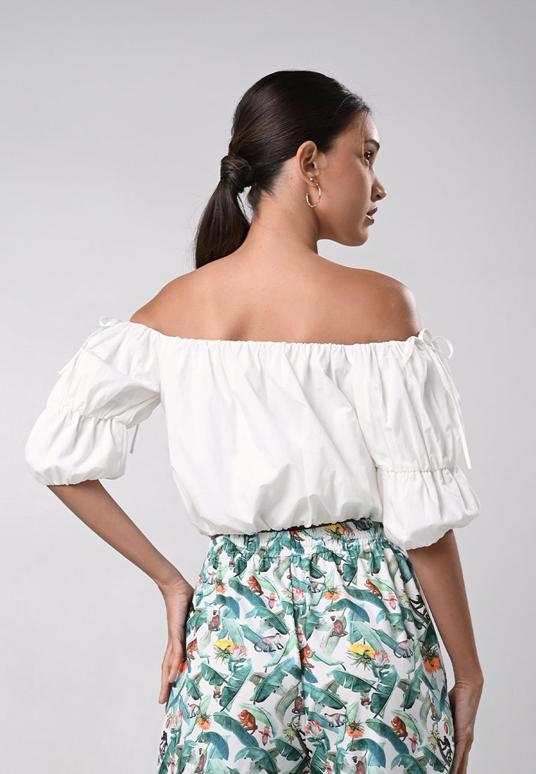 Dallas Short Sleeve Offshoulder Top (Off-white)