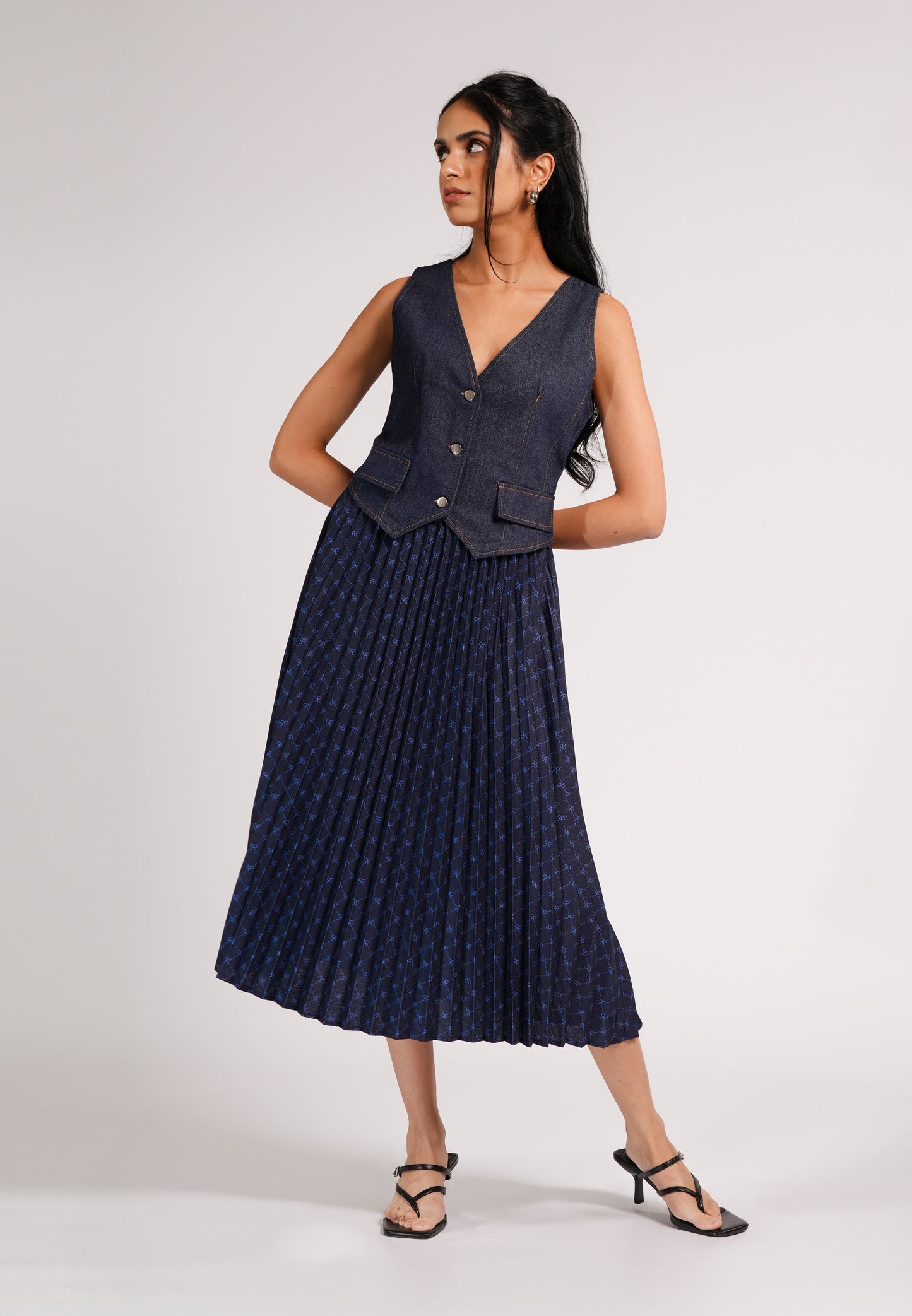 DNM Studios 2026 Darbee Sleeveless Dress  (Printed Navy)