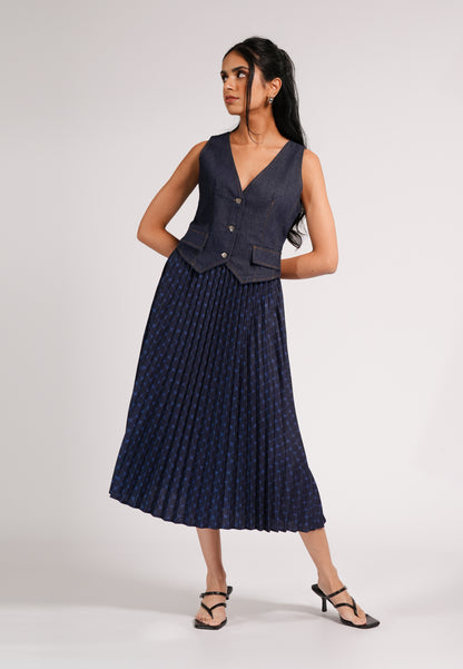 DNM Studios 2026 Darbee Sleeveless Dress  (Printed Navy)