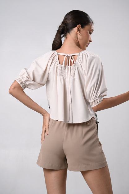 Delphine Short Sleeve Top (Beige)