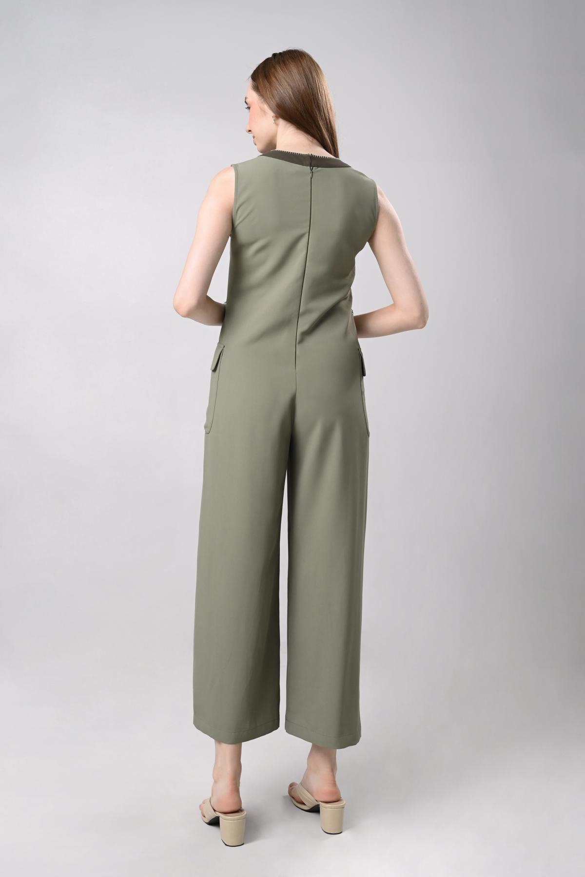 Denzia Sleeveless Pantsuit W/ Sash (Sage/Green)