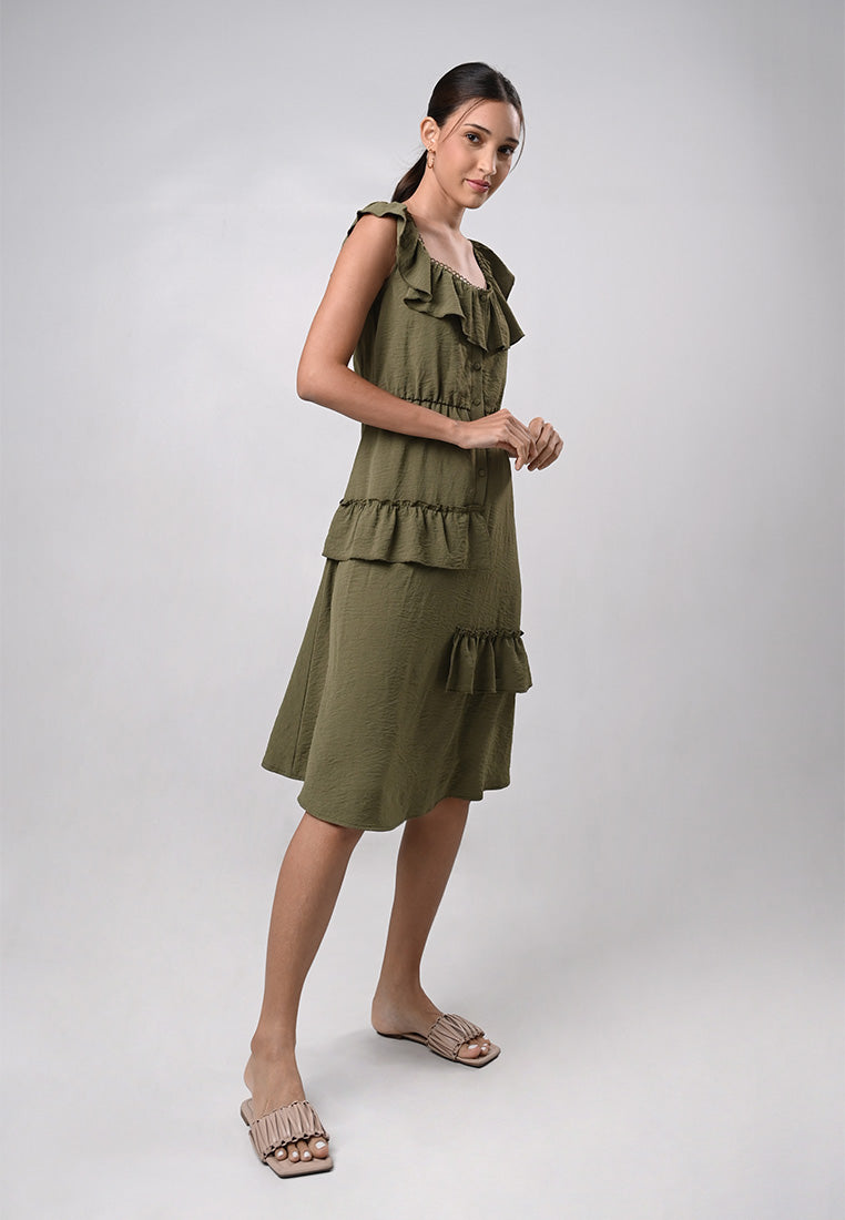 Domna Sleeveless Dress (Olive Green)