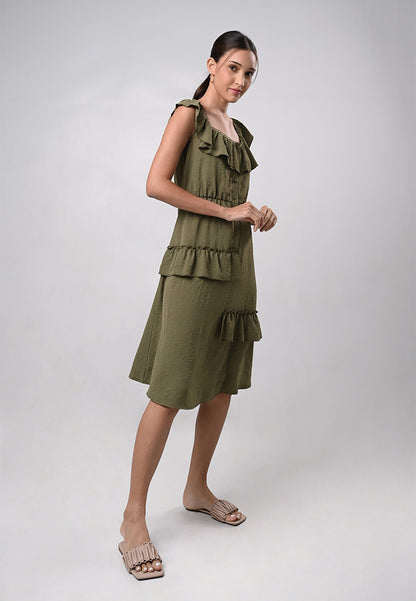 Domna Sleeveless Dress (Olive Green)