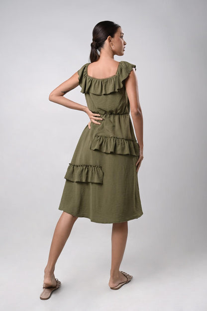 Domna Sleeveless Dress (Olive Green)