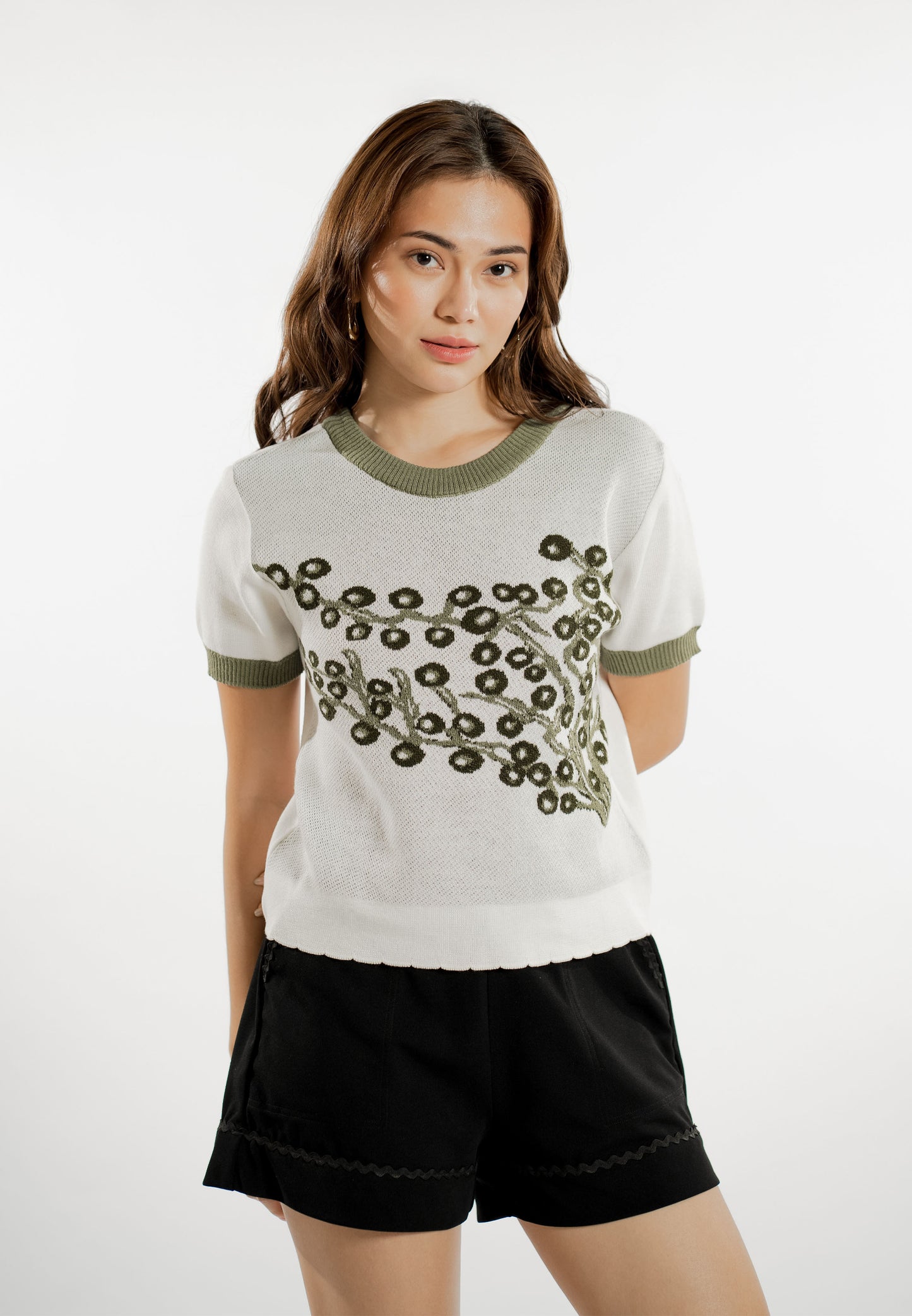 Everlea Short Sleeve Top (Spot Print Cream)