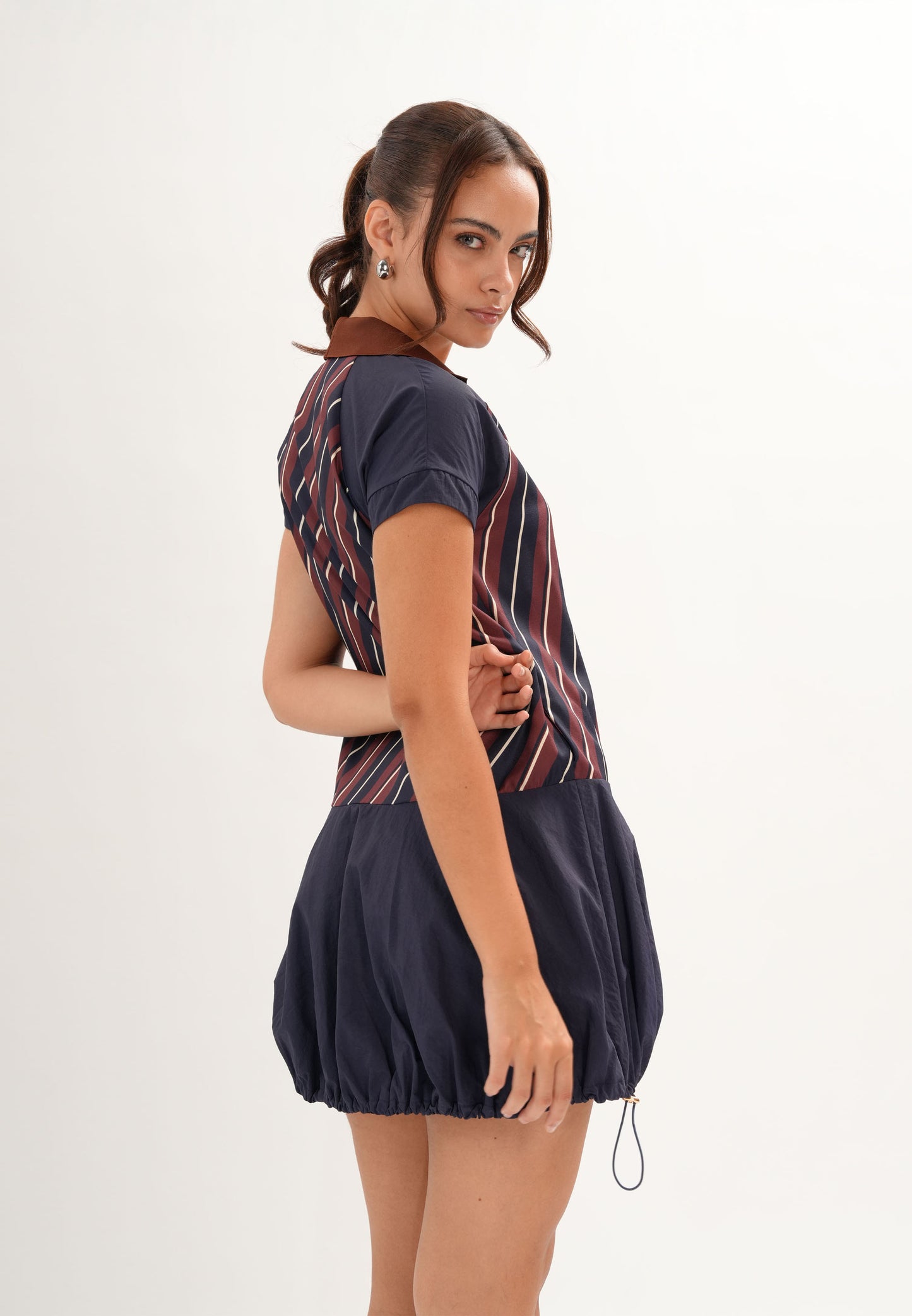 Fabrizia Short Sleeve Dress (Striped Navy)