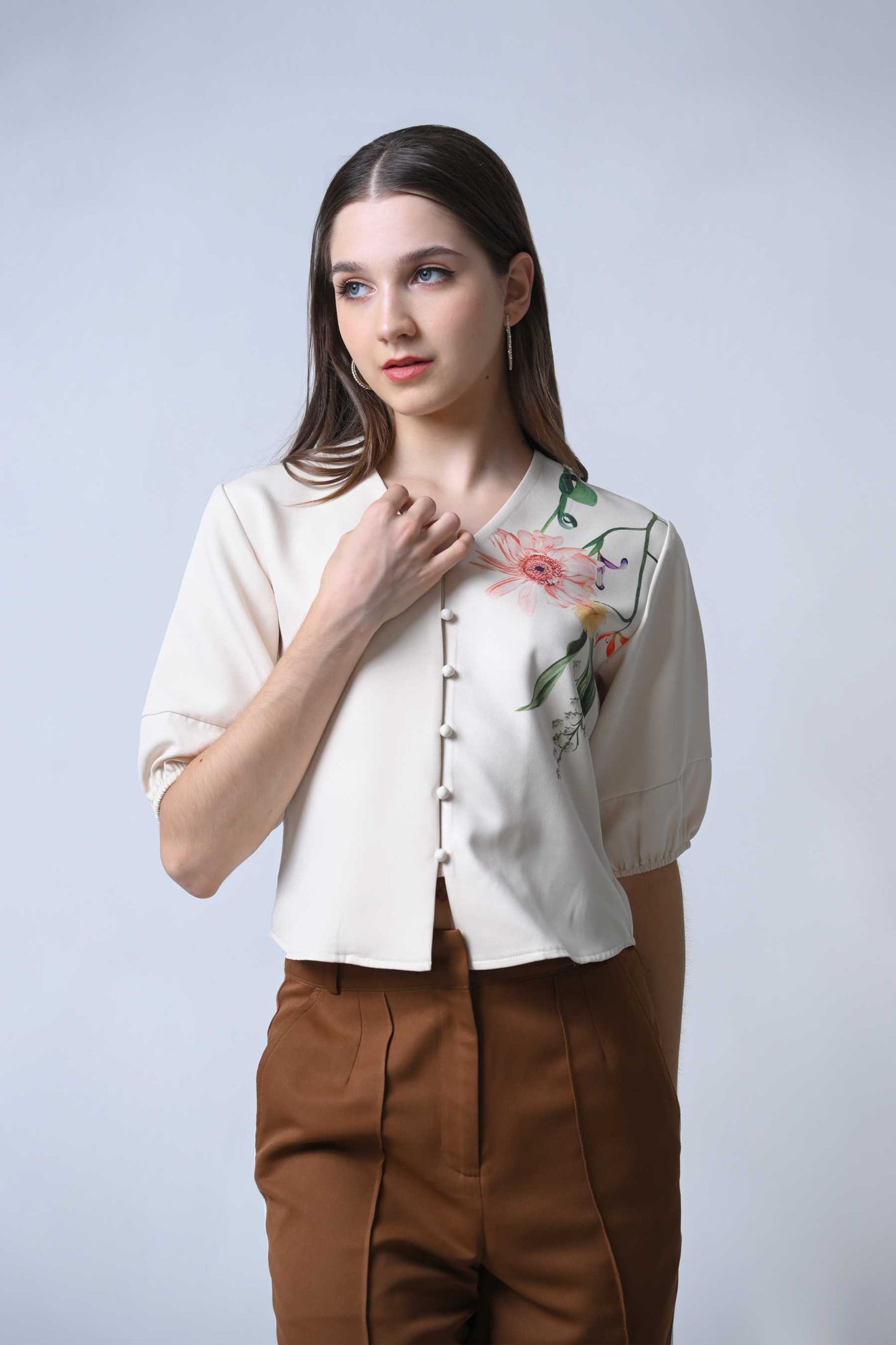 Fauna Quarter Sleeve Top (Beige)