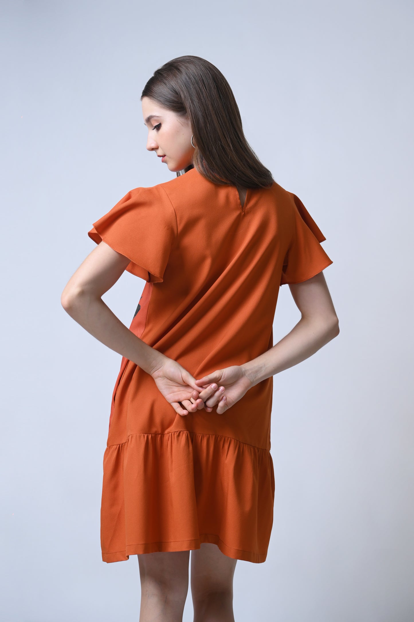 Feather Short Sleeve Dress (Rust)