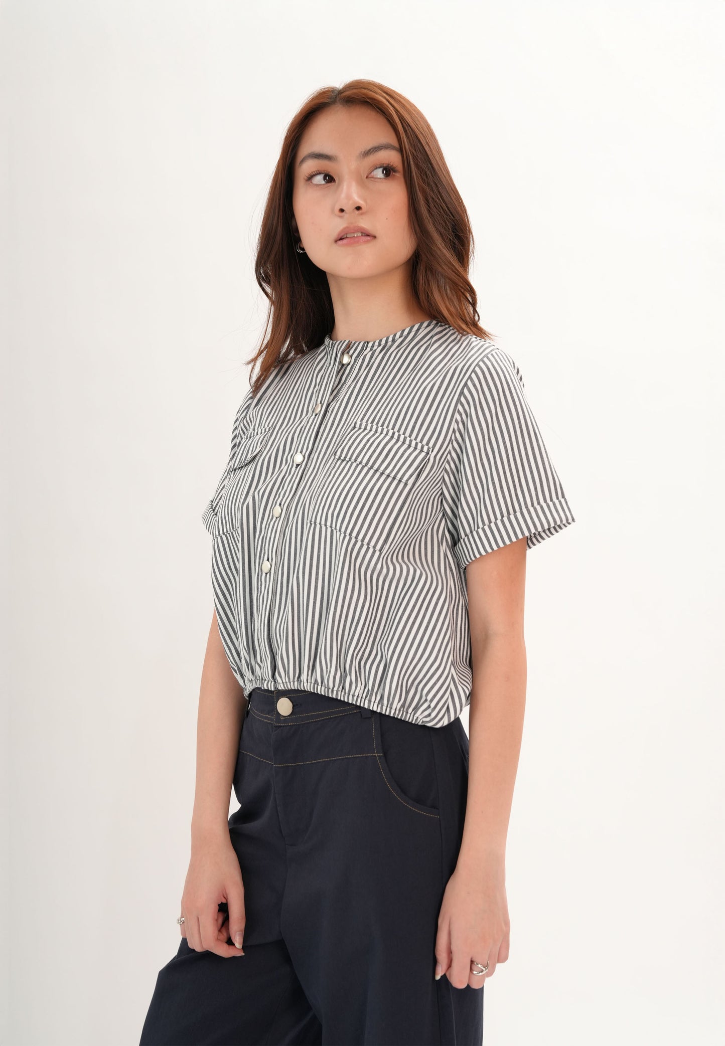 Fendor Short Sleeve Top (Striped Black)