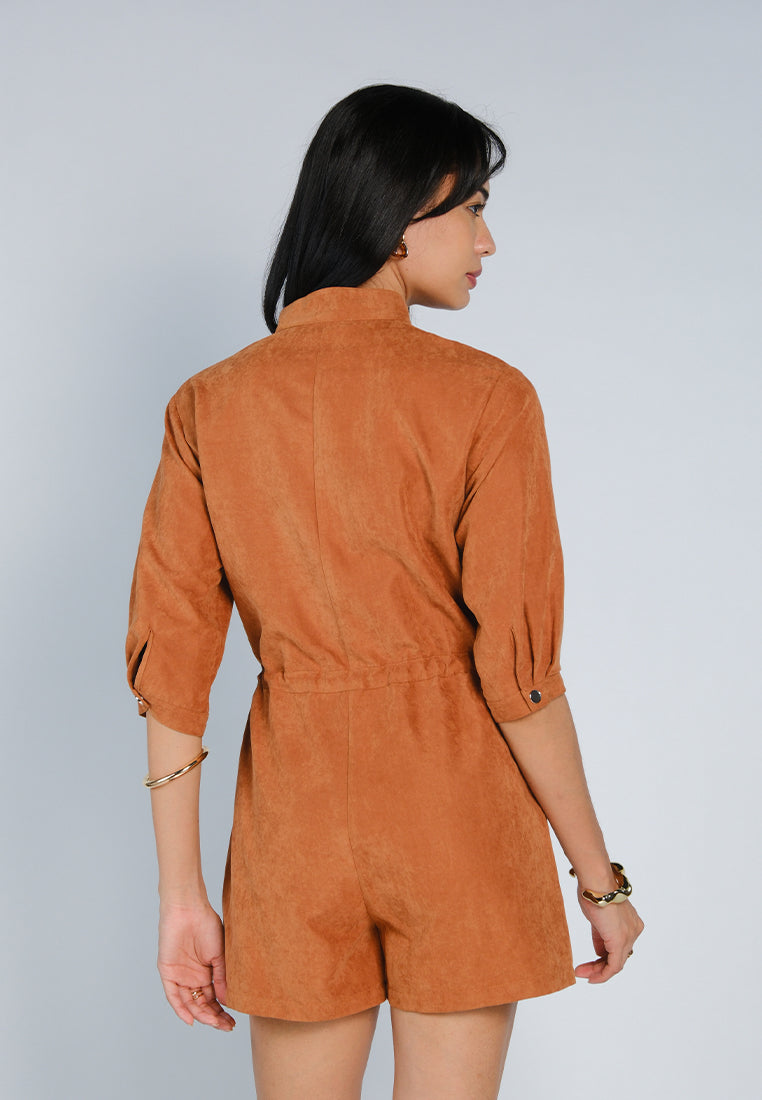 Nobleza Flinton Quarter Sleeve Playsuit (Rust)