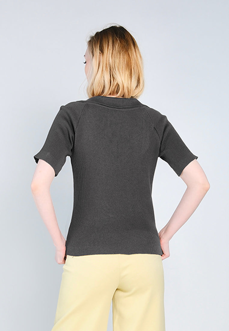Nobleza Florence Short Sleeve Top (Charcoal)