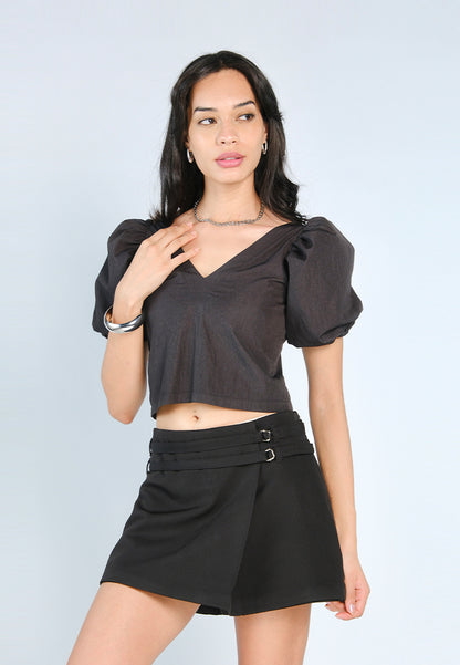 Nobleza Foulden Short Sleeve Top (Charcoal)