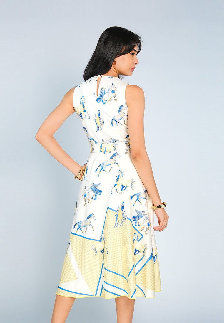 Nobleza Friesian Sleeveless Dress (Printed Cream)
