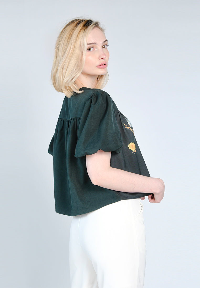 Nobleza Galen Short Sleeve Top (D.Green)