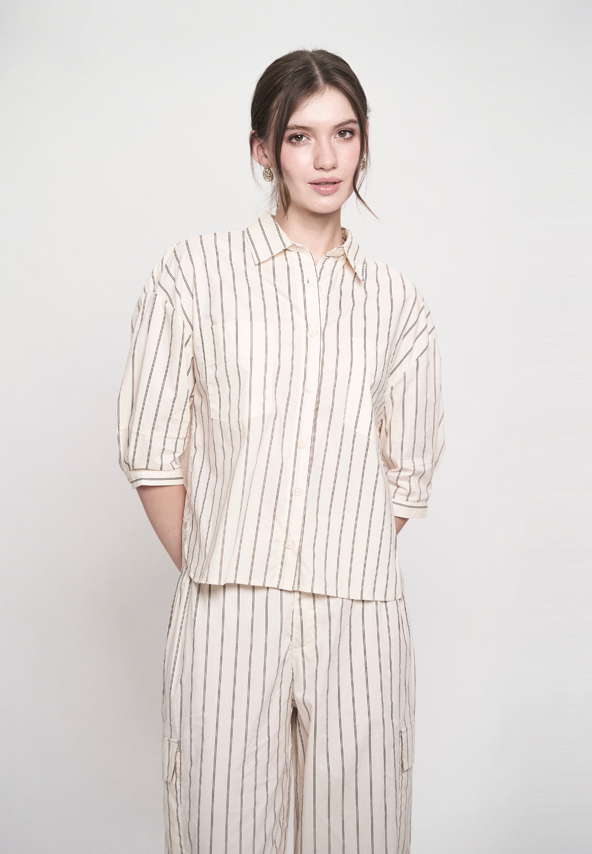 Gambry Quarter Sleeve Top (Striped Cream)