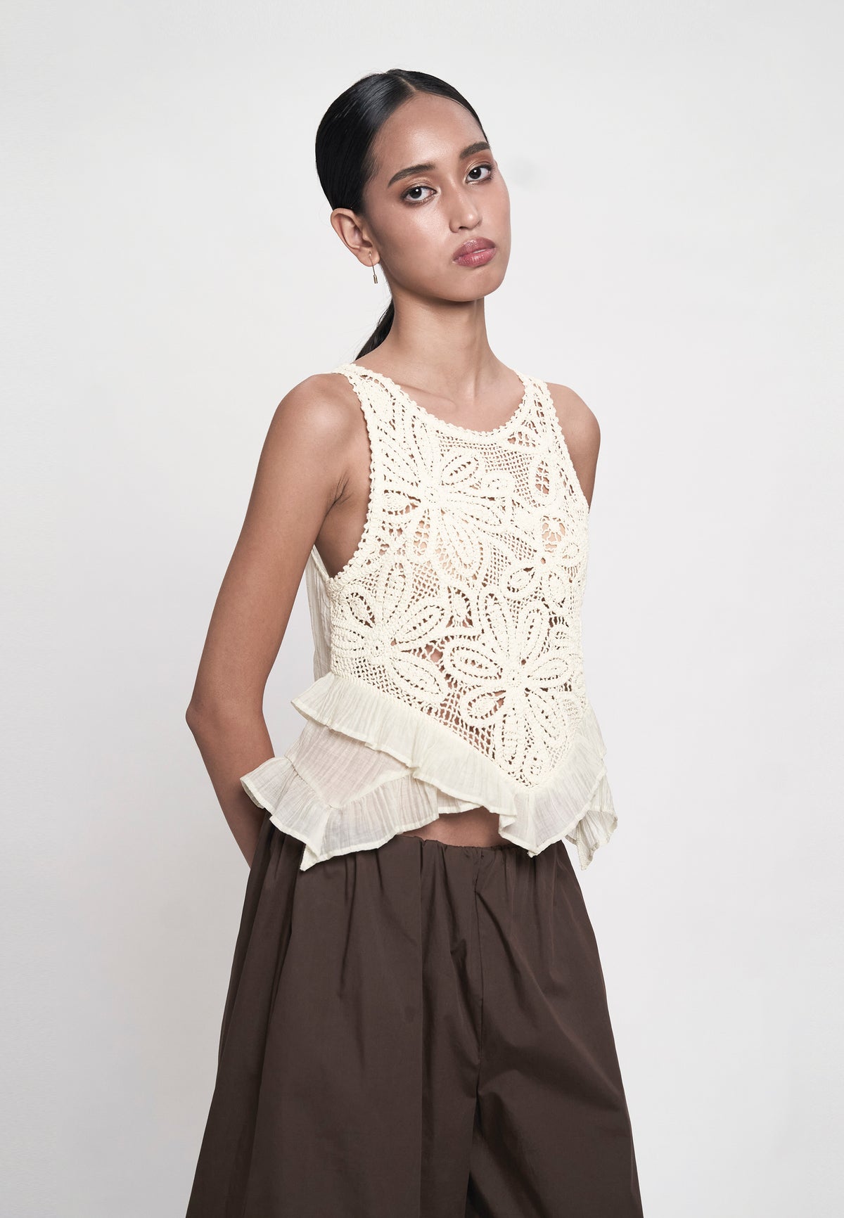 Gandham Sleeveless Top (Cream)