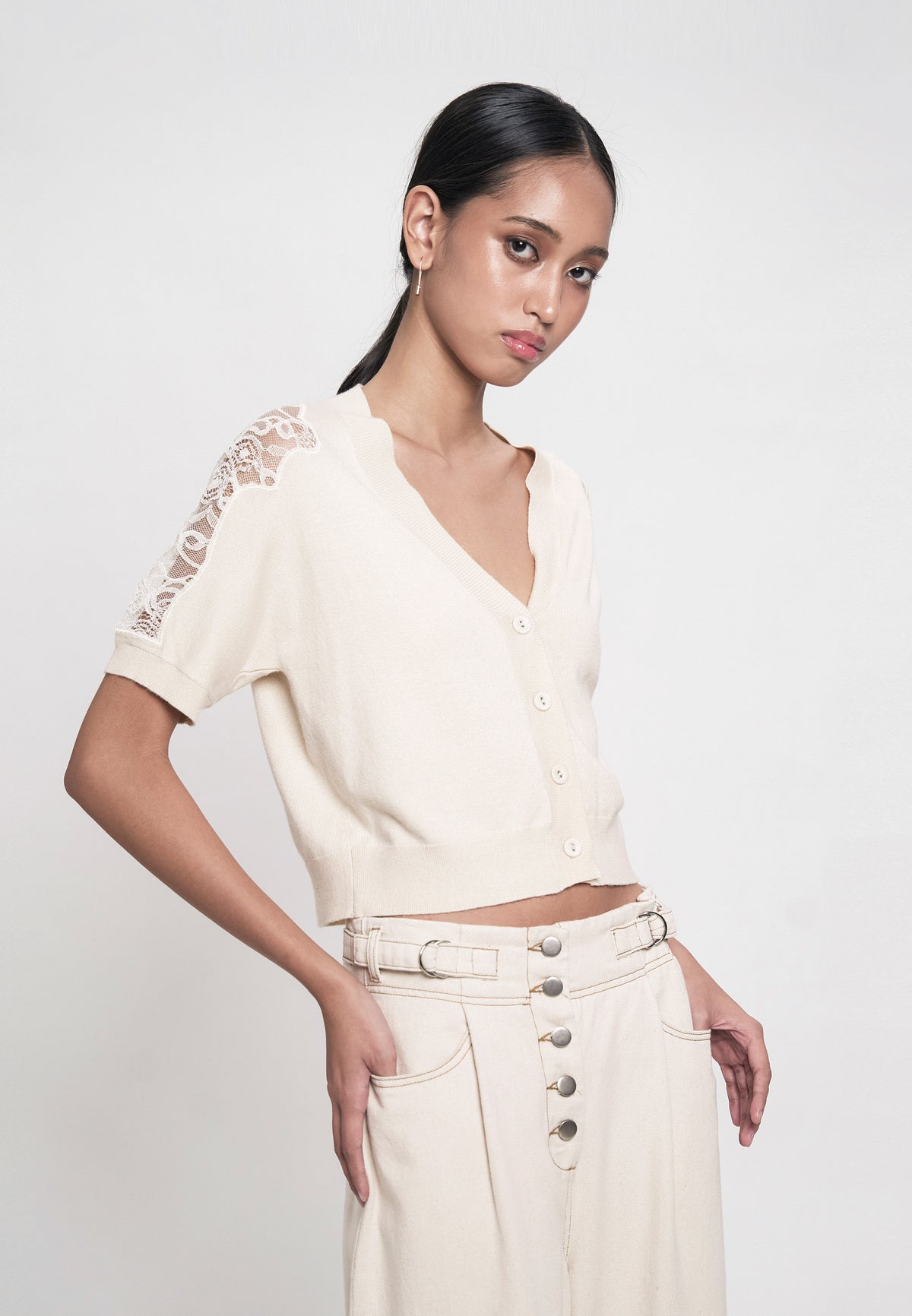 Ganish Short Sleeve Top (Beige)