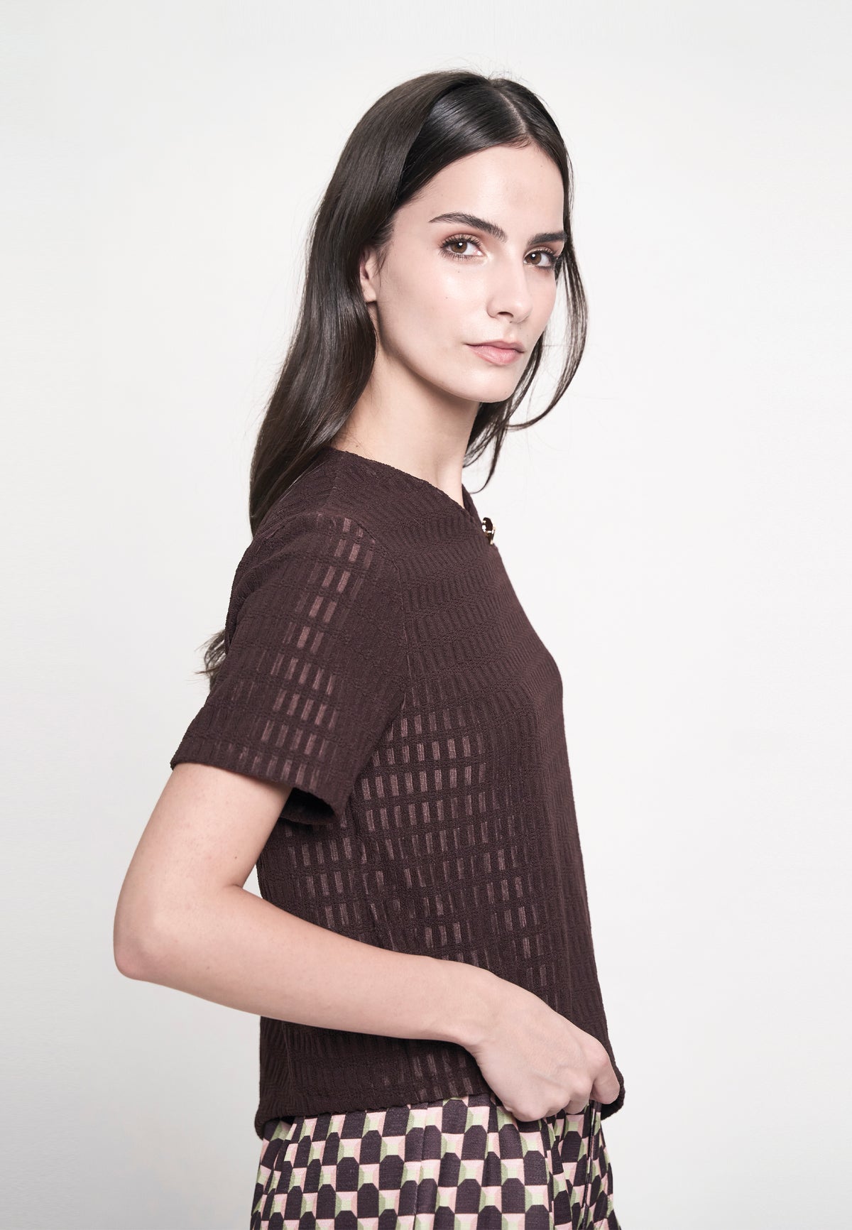 Gentry Short Sleeve Top (Brown)