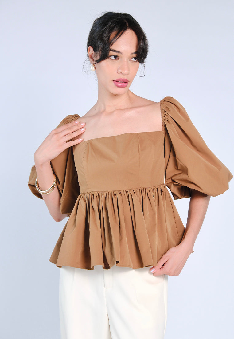 Mark Bumgarner X Vania Romoff For Plains & Prints Gia Short Sleeve Top (Brown)