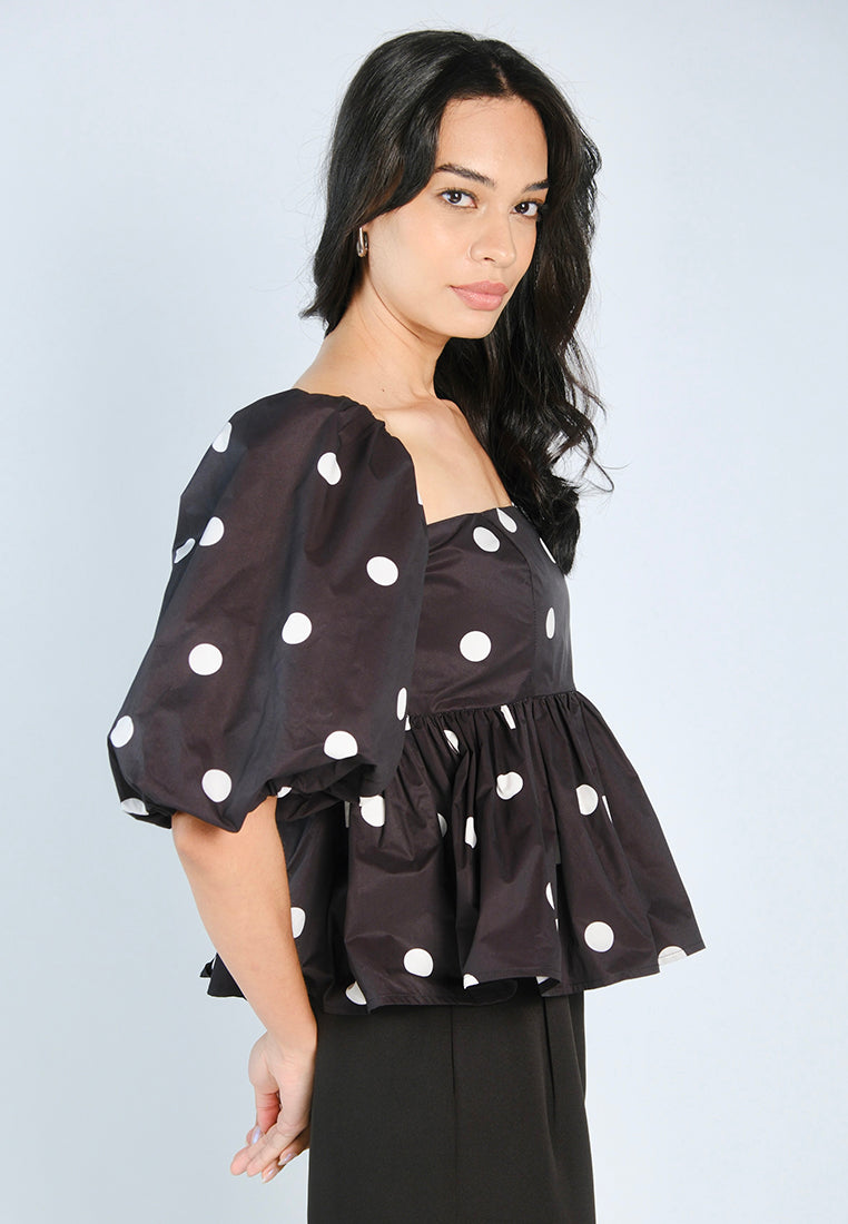Mark Bumgarner X Vania Romoff For Plains & Prints Gia Short Sleeve Top (Polkadot)