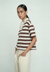 Gionn Short Sleeve Top (Striped Brown)
