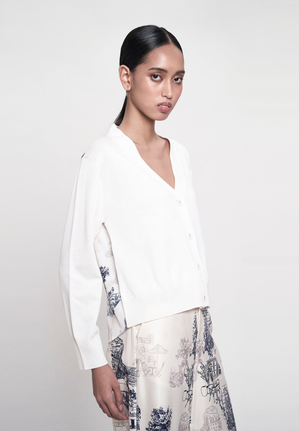 Greece Long Sleeve Cardigan (Printed Cream)