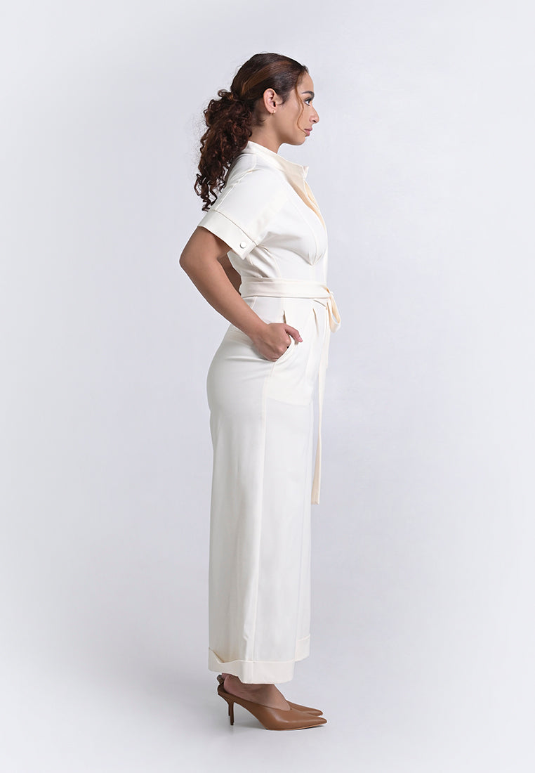 Archetype Travel Houston Short Sleeve Pantsuit  (Cream)