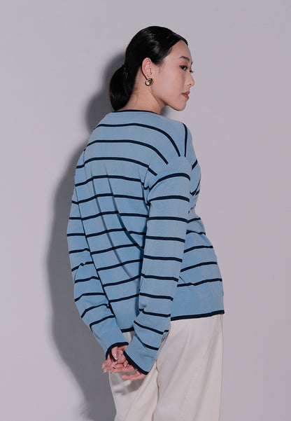 Holiday 2025 Ichan Long Sleeve Cardigan Top (Striped Blue)