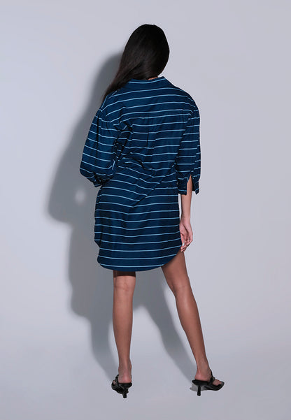 Holiday 2025 Ichan Quarter Sleeve Dress (Striped Blue)