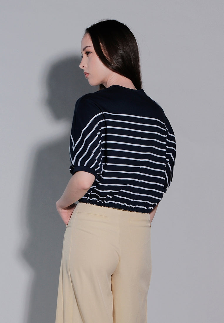Holiday 2025 Idhaya Short Sleeve Top (Striped Navy)