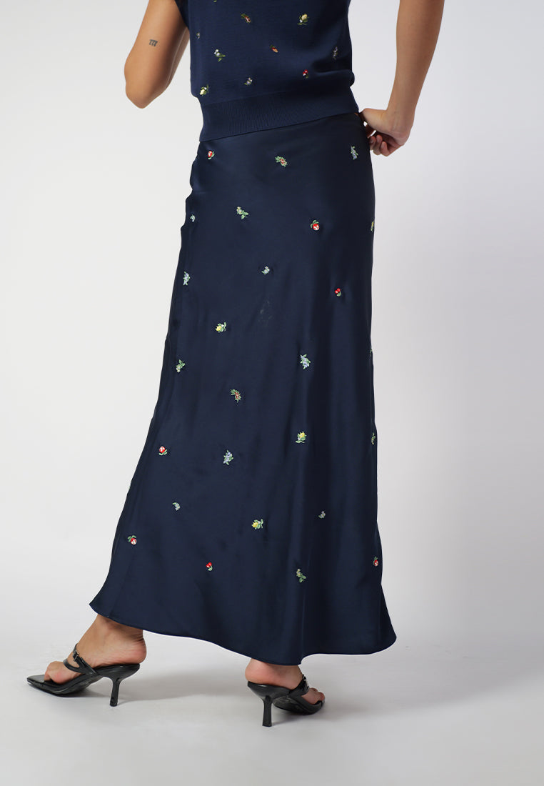 Raf Isabelle Skirt W/ Embro  (Navy)