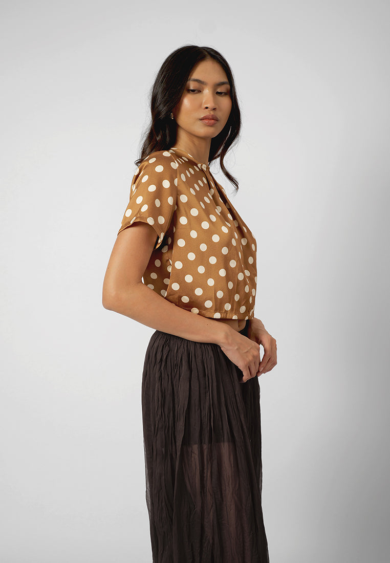 Raf Isabelle Short Sleeve Top( Polka Brown)