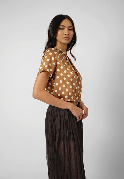 Raf Isabelle Short Sleeve Top( Polka Brown)