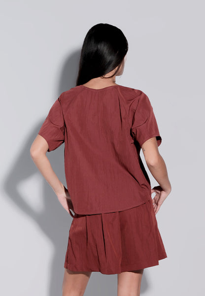 Holiday 2025 Ishana Short Sleeve Top (Maroon)