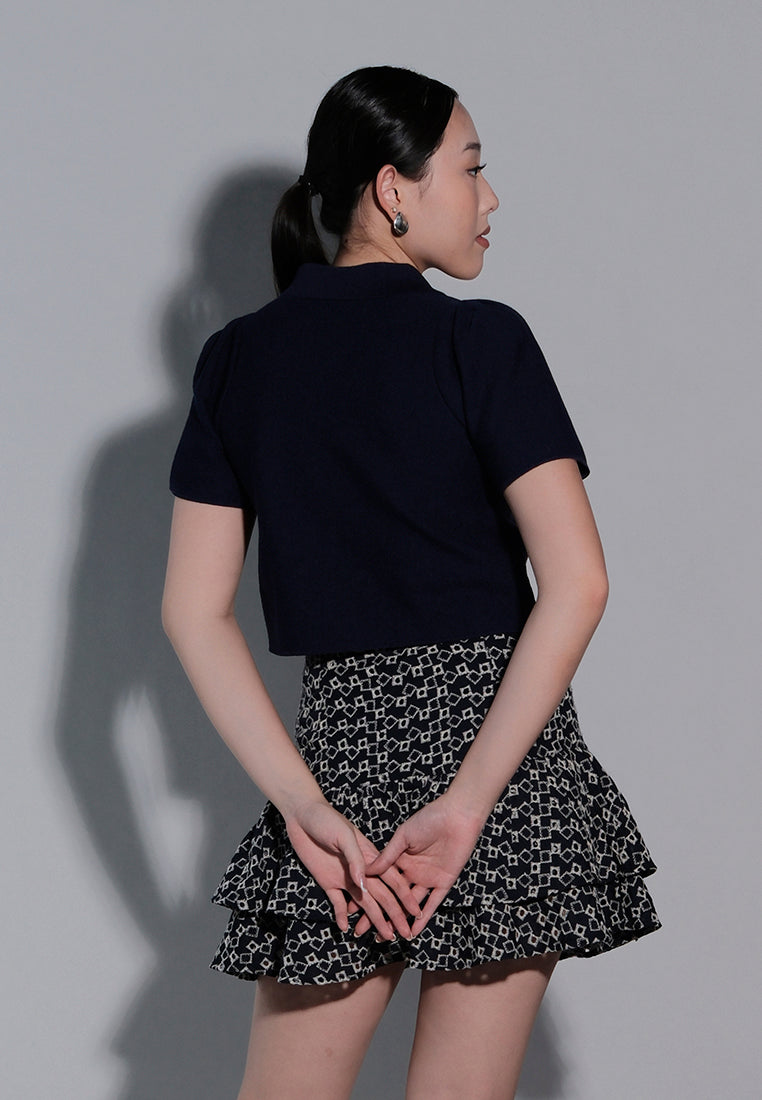 Holiday 2025 Ivorie Short Sleeve Top (Navy)