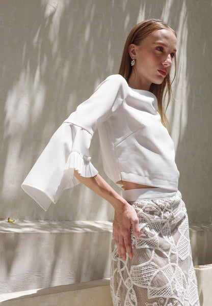 Plains & Prints X Michael Leyva Isabelle Quarter Sleeve Top (White)